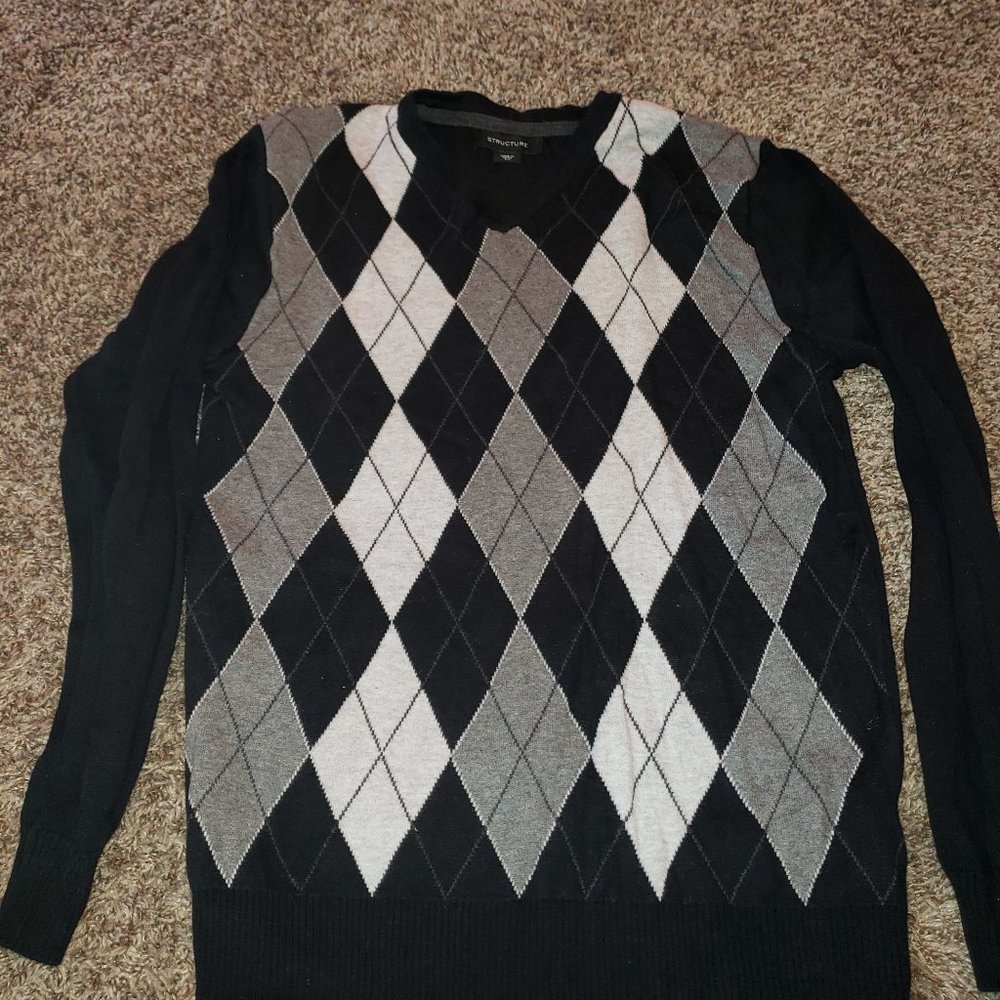 Men's designer Sweater and Grey button up shirt Size Medium